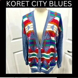 Vintage Koret City Blues cardigan tribal print with Indian head nickle buttons